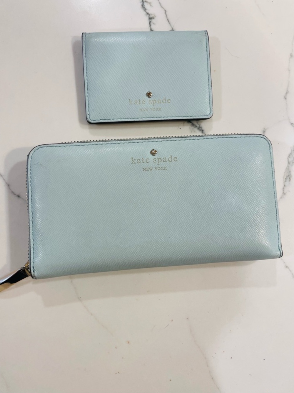 Kate Spade Zip Around Wallet with Matching Card Holder, Light Blue